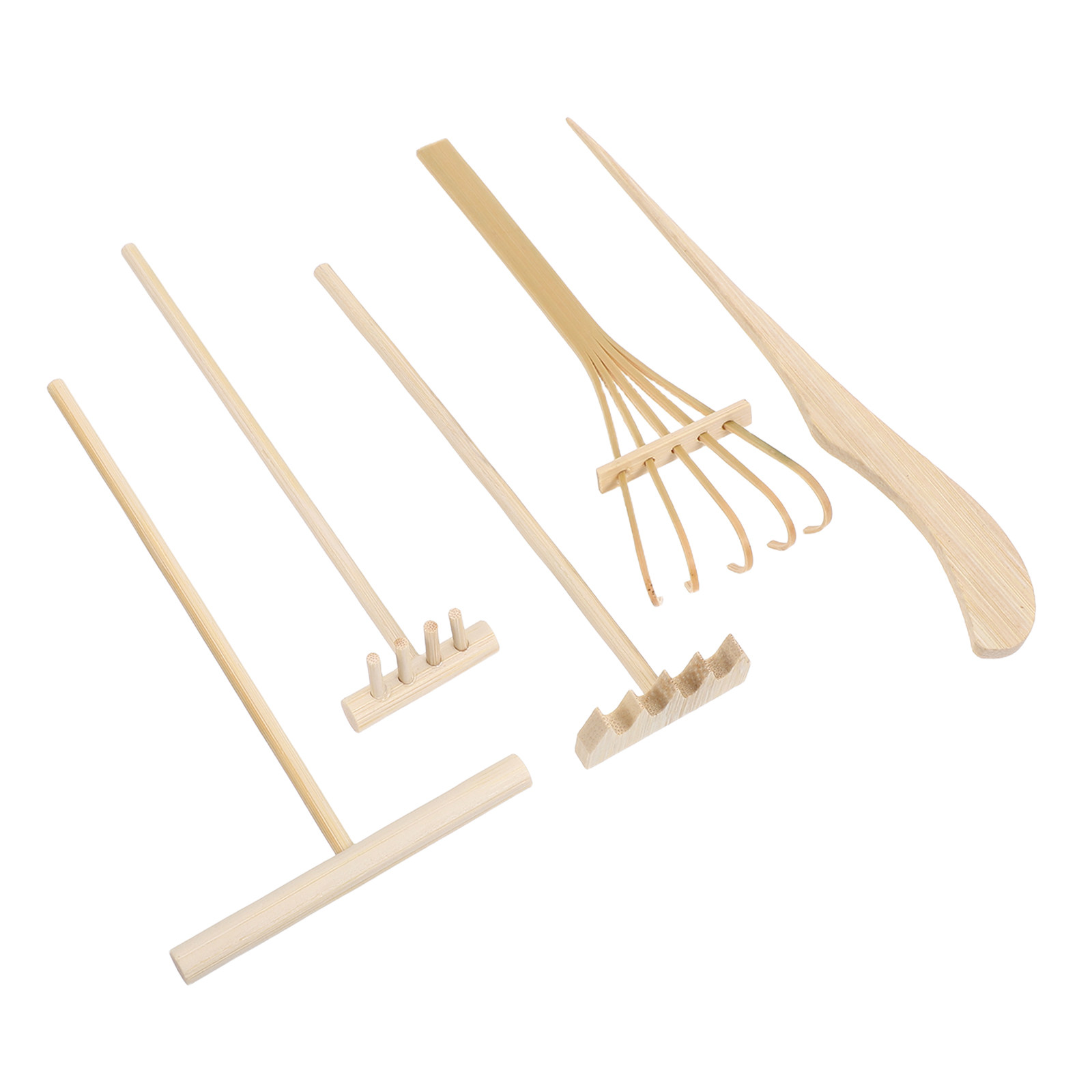 Gardening Tools Rake - 5-teiliges Mini-Bambus-Zen-Garten-Rechen- und Sandzeichnungsstift-Set für Büro-Schreibtisch,