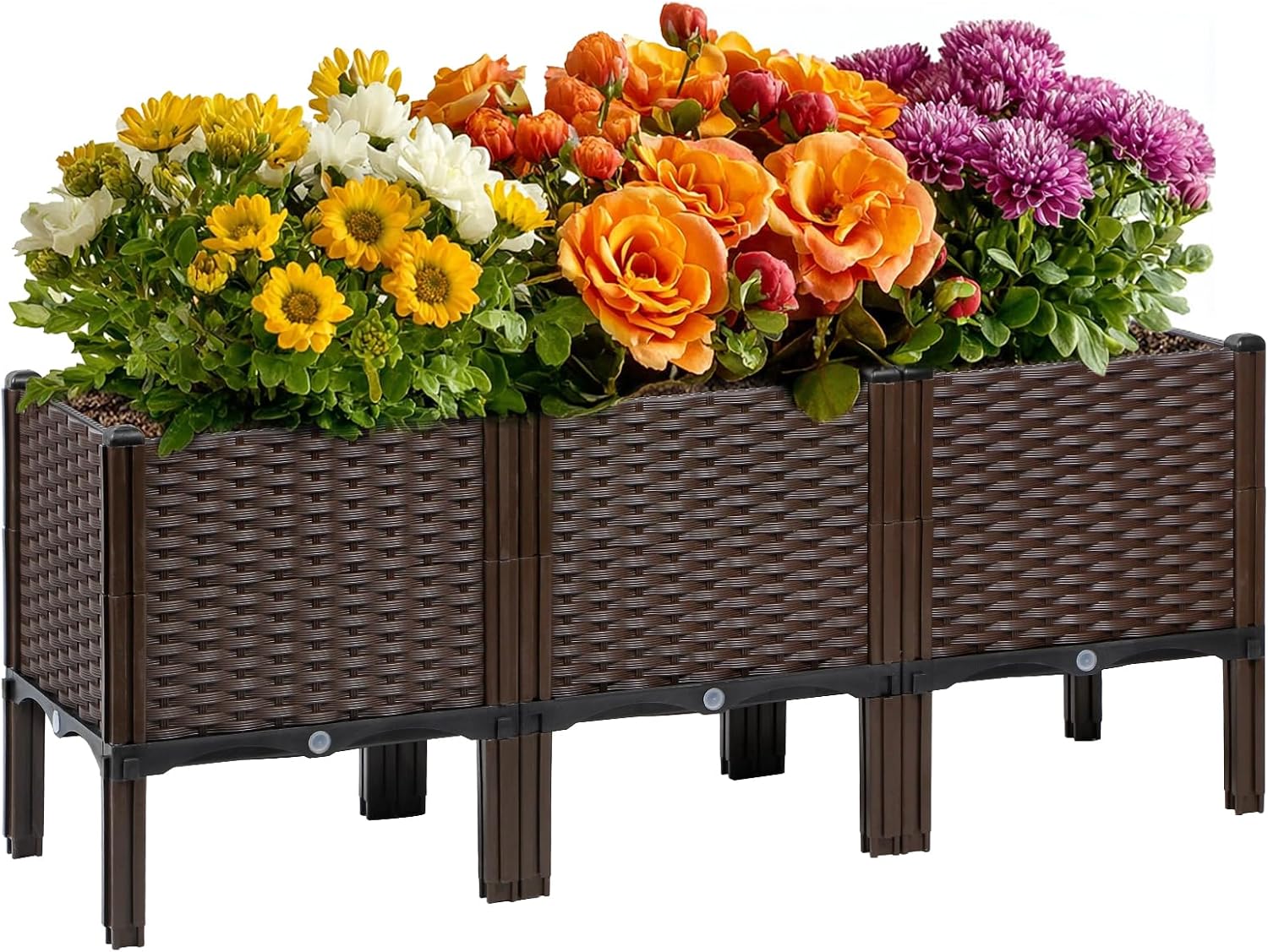 Self-Watering Planter - Outdoor-Garten-Rattan-Pflanzgefäß, Naturfarben, Selbstbewässernd und Rechteckiges Design